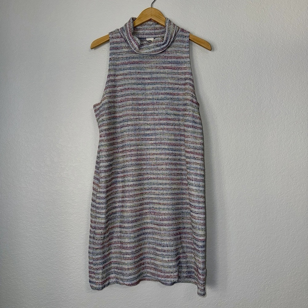 Anthropologie Akemi & Kin Mock Neck Stripe Sleeveless Shift Dress Retro Large